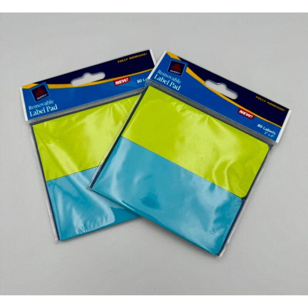 New Avery Removable Label Pads 2x4 Neon Blue Green 80ct Fully Adhesive Lot of 2